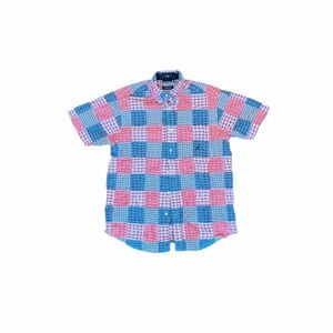 Nautica madras plaid shirt, preppy patchwork, mens M/L